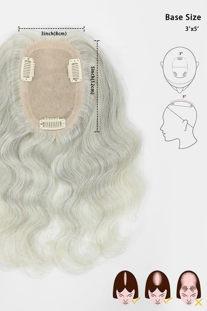 Flavia-C02  Wave Curly Human Hair Toppers Light Salt and Pepper Grey 
