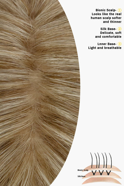 Flavia-B Silk Top Remy Human Hair Topper with Bangs Golden Brown Bleach Blonde 