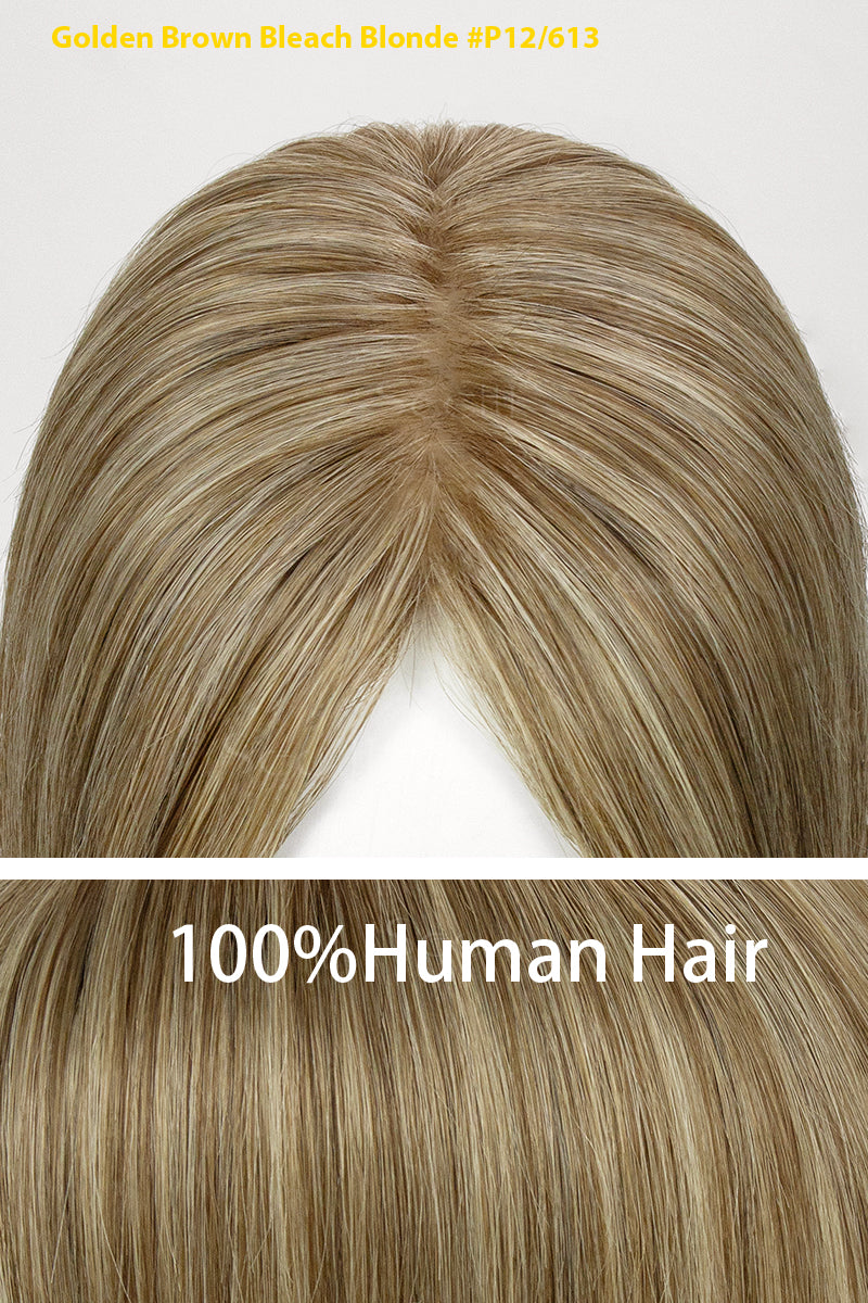 Flavia-B Silk Top Remy Human Hair Topper with Bangs Golden Brown Bleach Blonde 