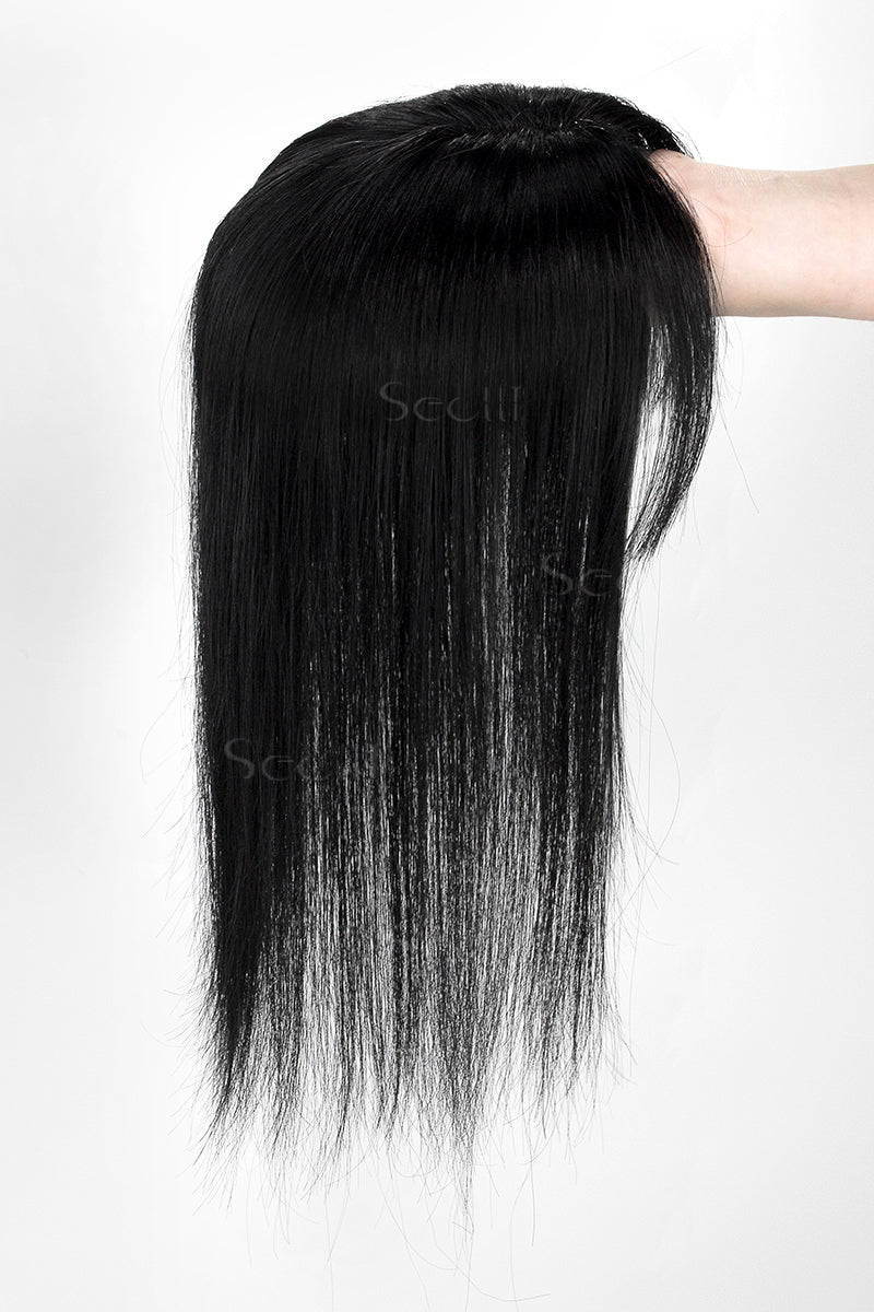 Flavia-B Silk Top Remy Human Hair Topper with Bangs Dark Black