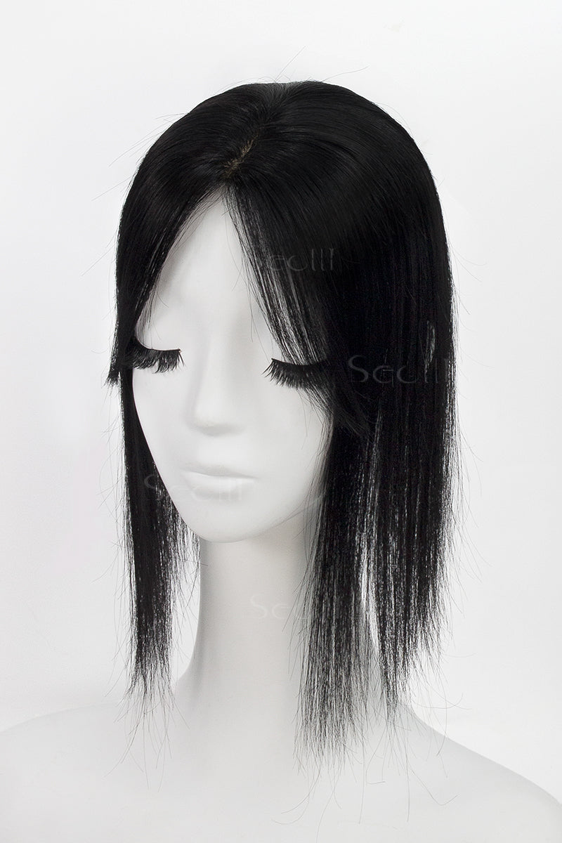Flavia-B Silk Top Remy Human Hair Topper with Bangs Dark Black