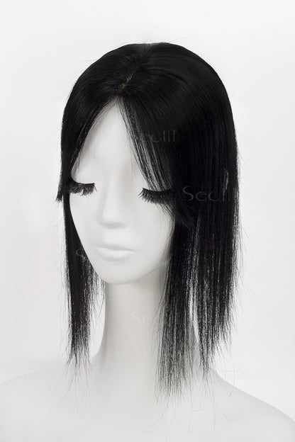 Flavia-B Silk Top Remy Human Hair Topper with Bangs Dark Black 