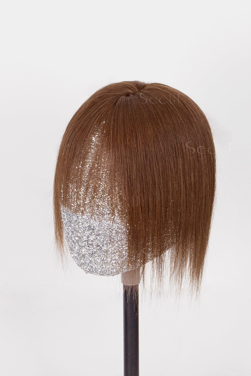Flavia Handmade Human Hair Topper (Dark Auburn Brown 