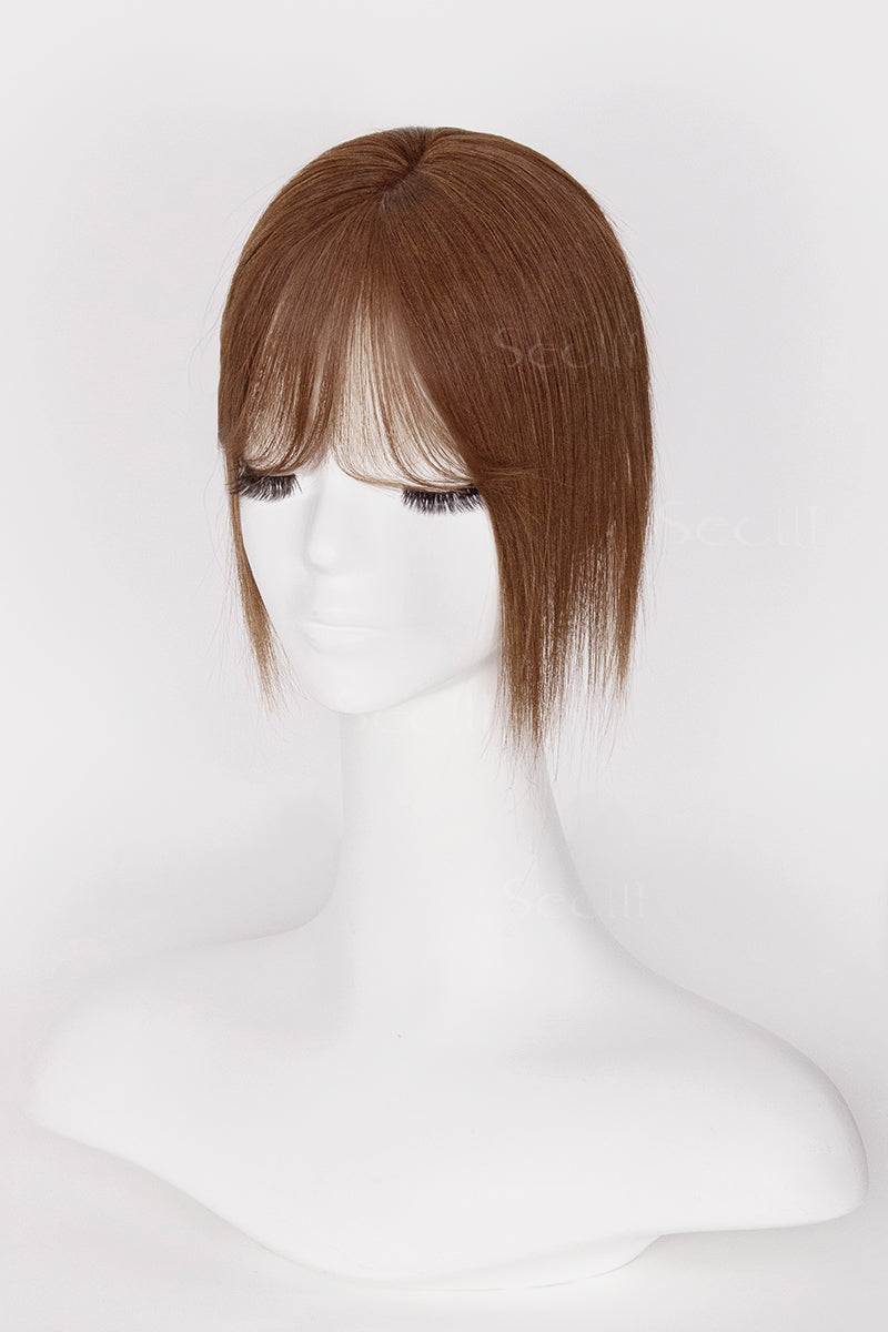 Flavia Handmade Human Hair Topper (Dark Auburn Brown 