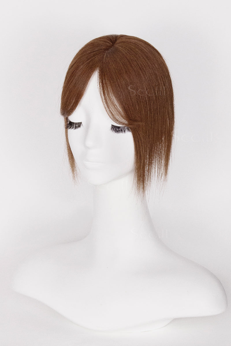 Flavia Handmade Human Hair Topper (Dark Auburn Brown 