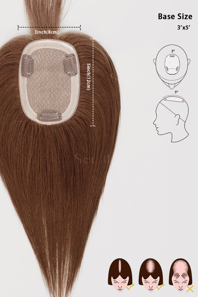 Flavia Handmade Human Hair Topper (Dark Auburn Brown 