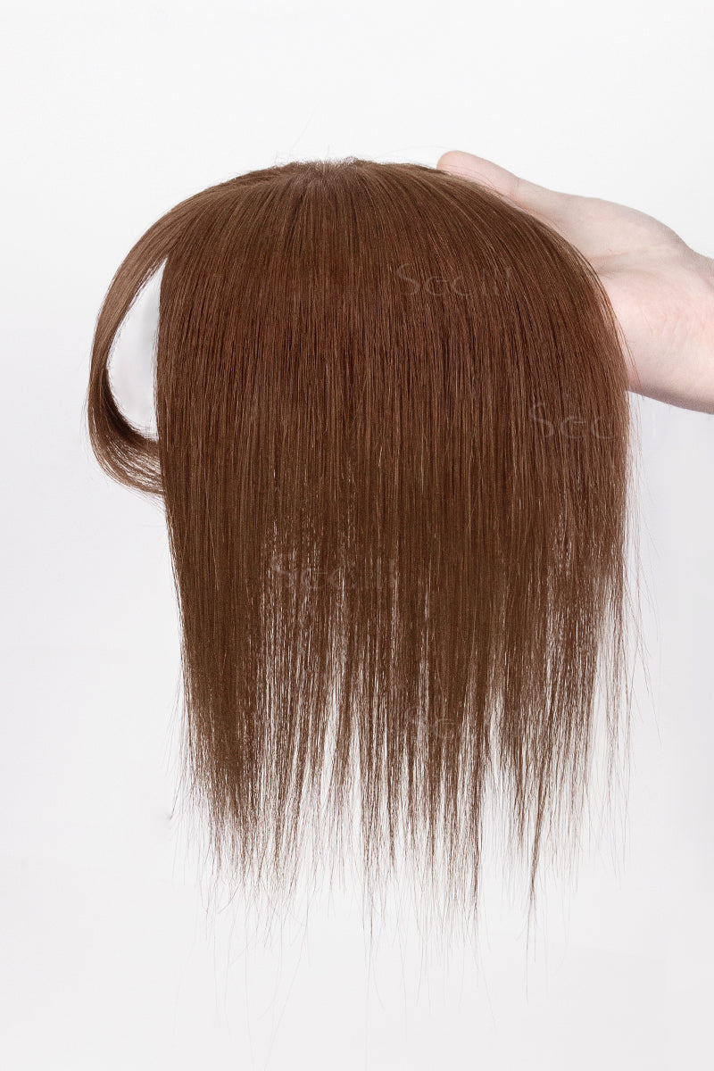 Flavia Handmade Human Hair Topper (Dark Auburn Brown 