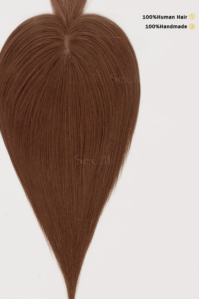 Flavia Handmade Human Hair Topper (Dark Auburn Brown 