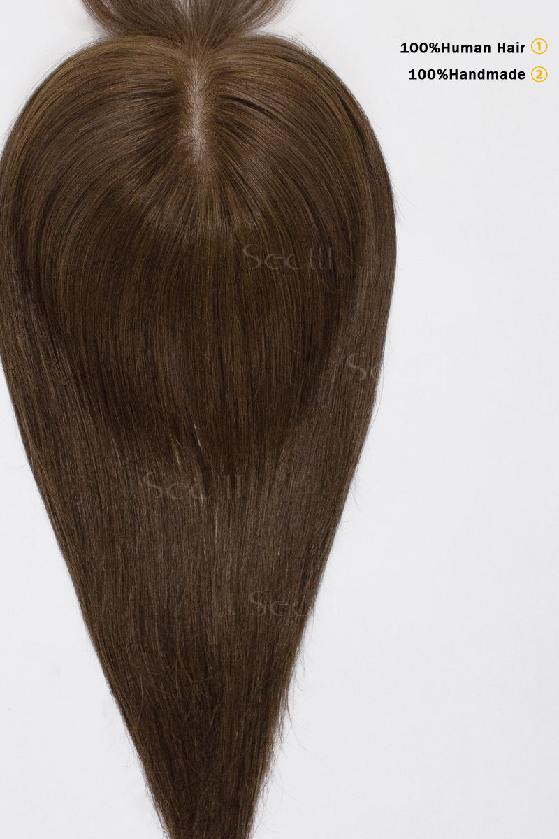 Flavia-B Silk Top Remy Human Hair Topper with Bangs Medium Brown 
