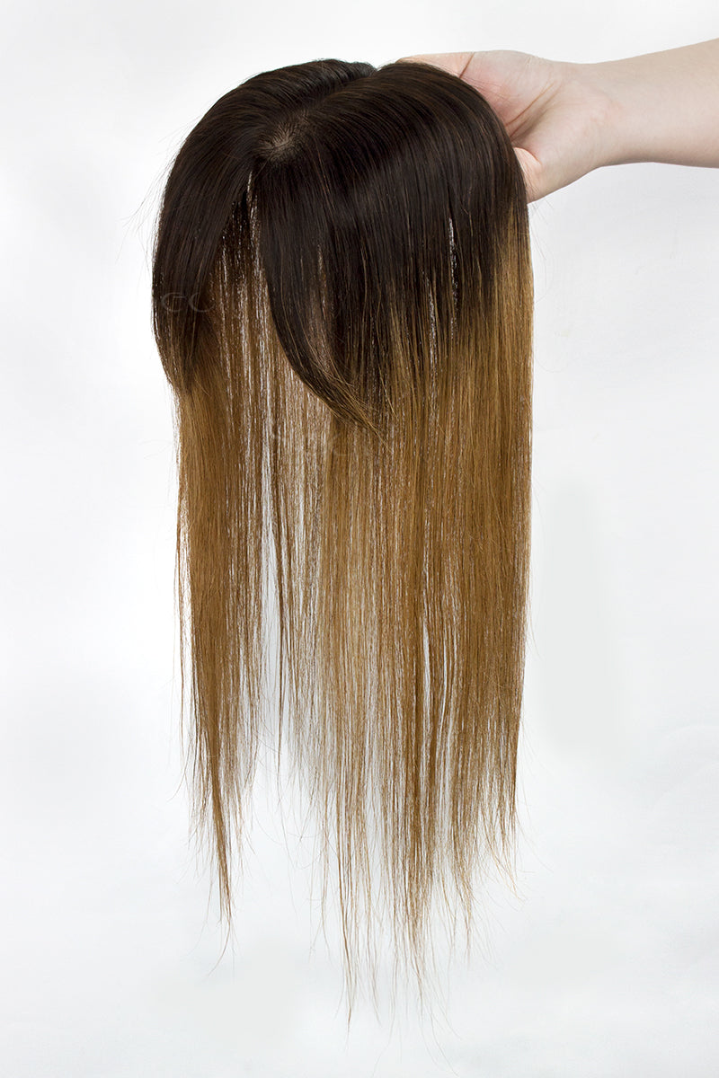 Flavia-B Silk Top Remy Human Hair Topper with Bangs Dark Brown/Light Brown