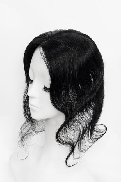 Flavia-C02  Wave Curly Human Hair Toppers Dark Black 