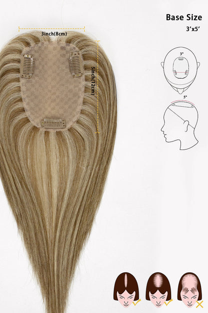 Flavia Silk Top Remy Human Hair Topper Golden Brown Bleach Blonde 