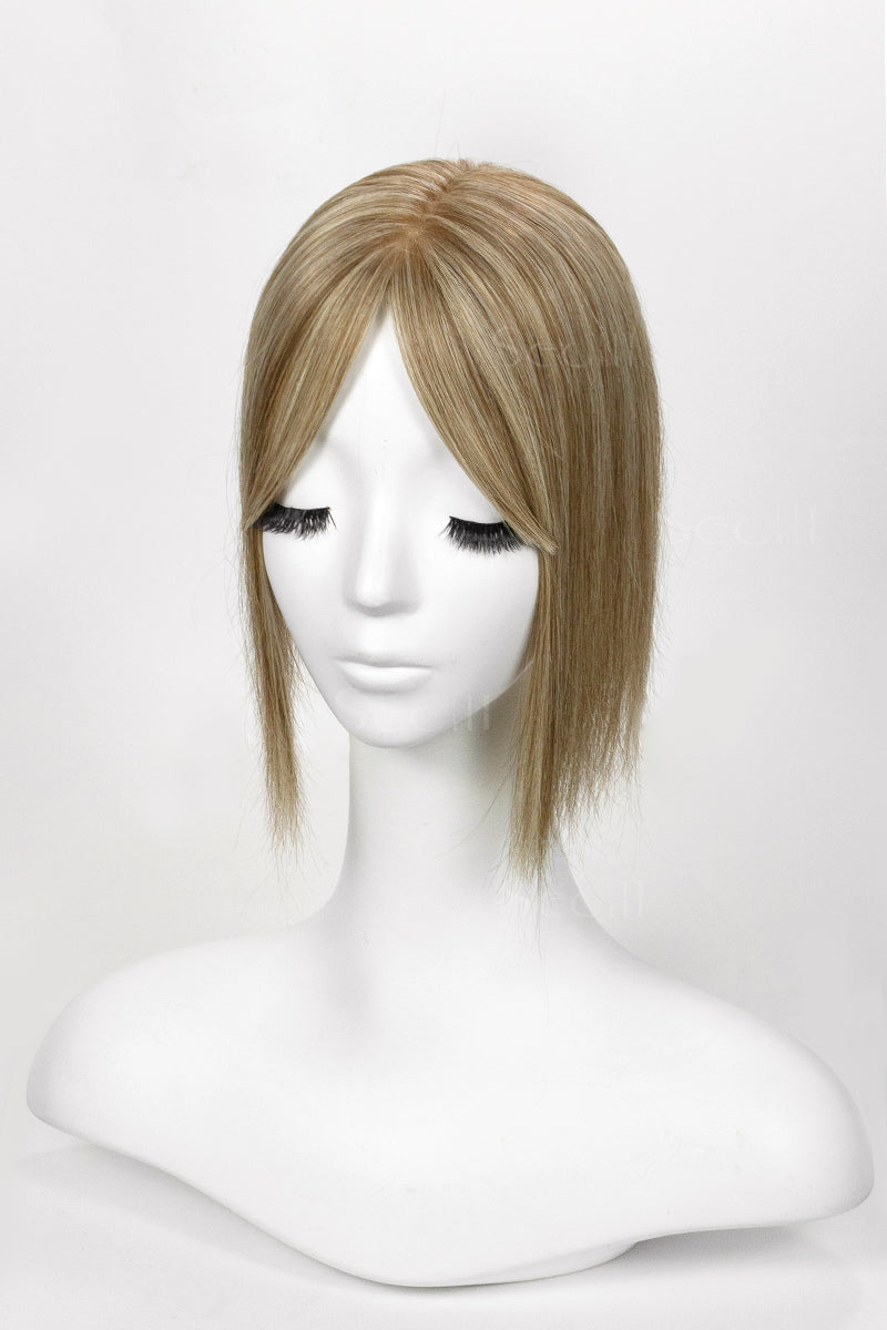 Flavia Silk Top Remy Human Hair Topper Golden Brown Bleach Blonde 