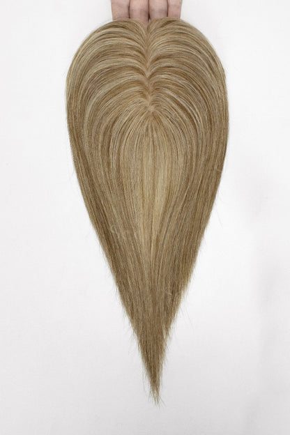 Flavia Silk Top Remy Human Hair Topper Golden Brown Bleach Blonde 