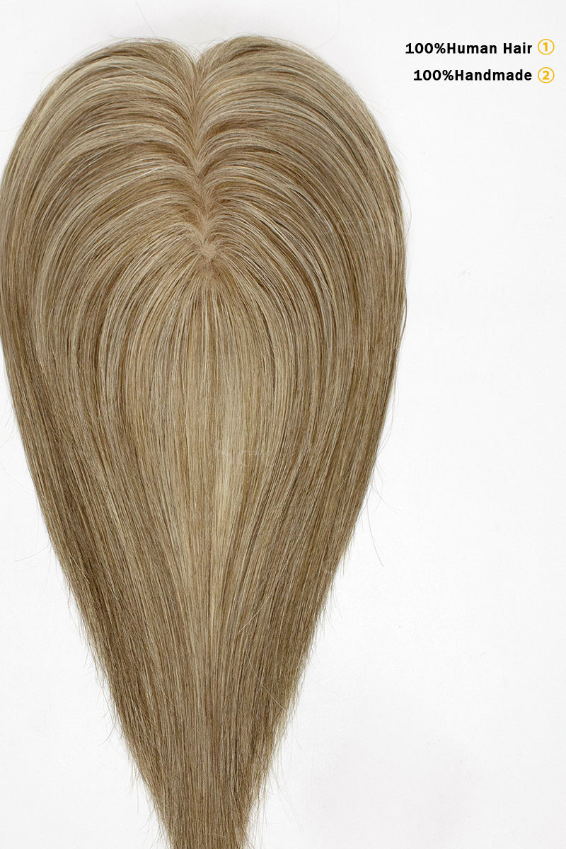 Flavia Silk Top Remy Human Hair Topper Golden Brown Bleach Blonde 