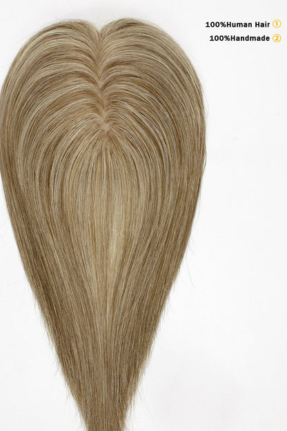 Flavia Silk Top Remy Human Hair Topper Golden Brown Bleach Blonde 