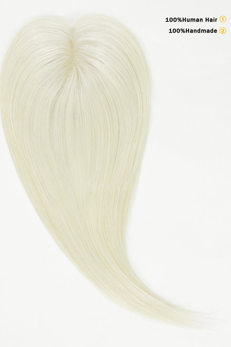 Blonde hair extension on a white background with text indicating &