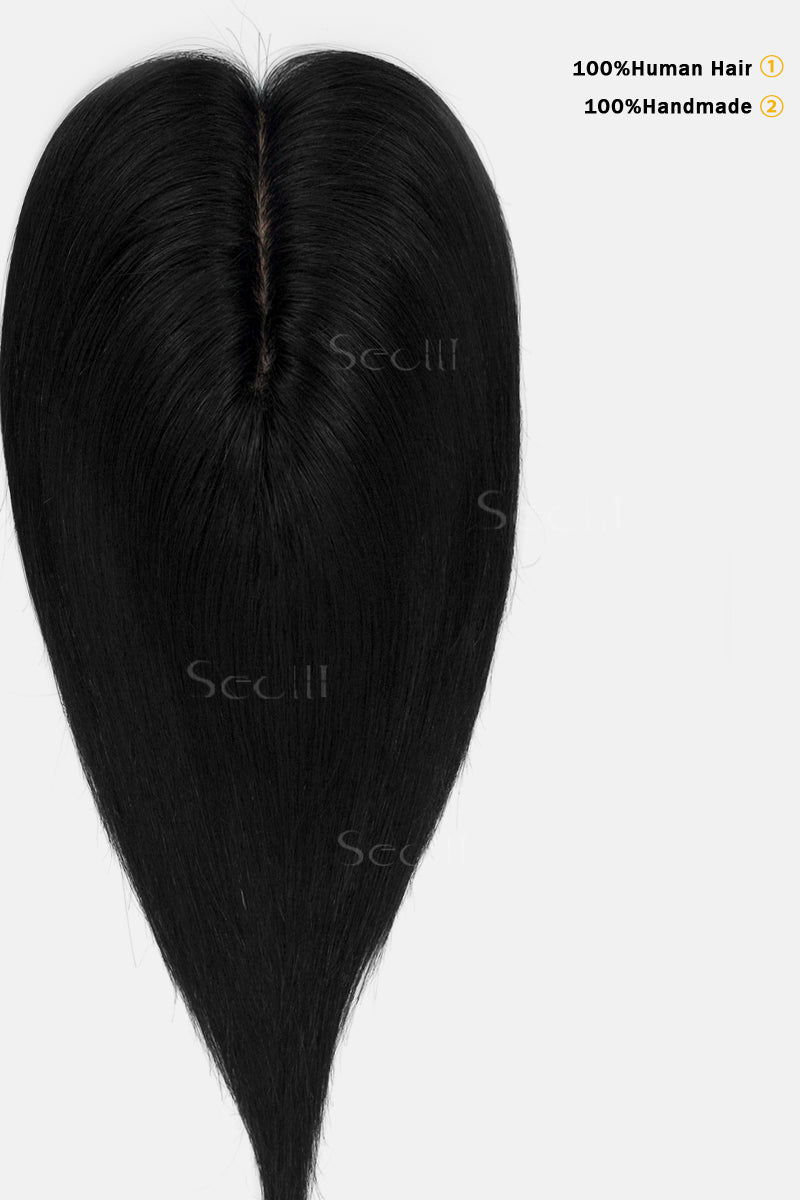 Topper de Cabello Humano Remy con Base de Seda Flavia | Negro Oscuro 