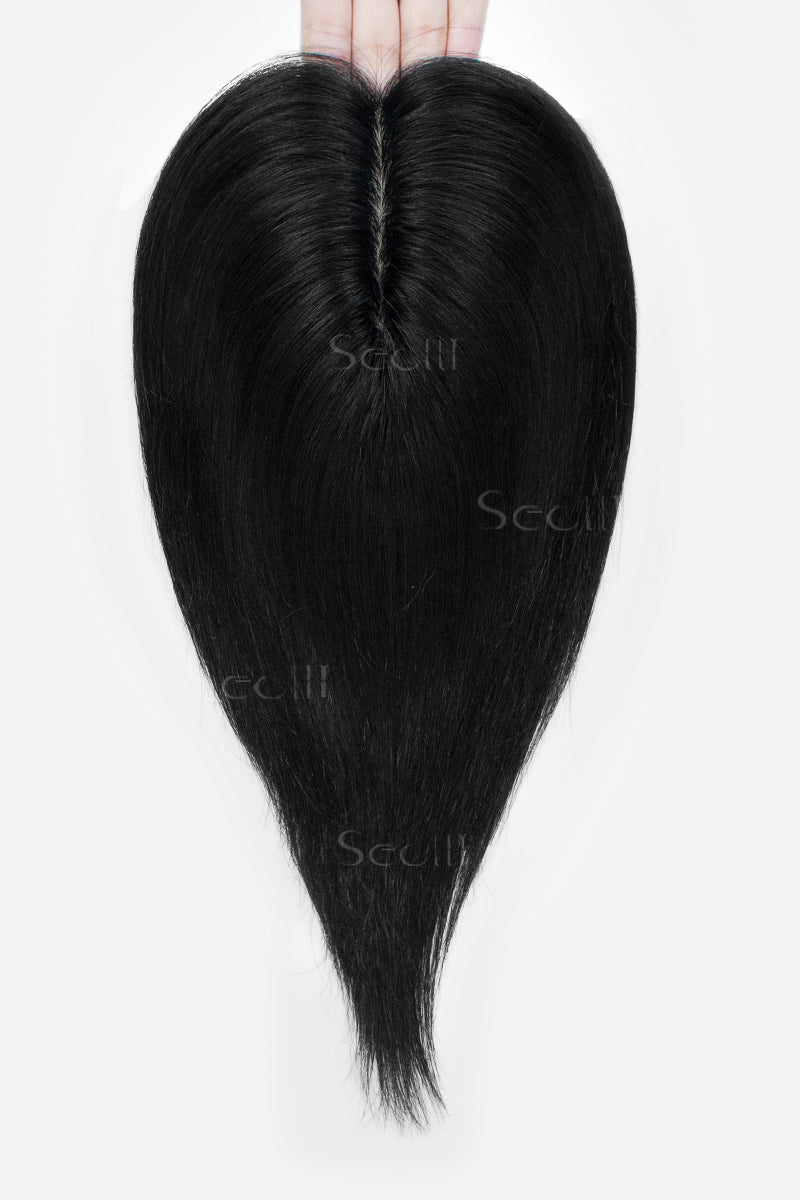 Topper de Cabello Humano Remy con Base de Seda Flavia | Negro Oscuro 