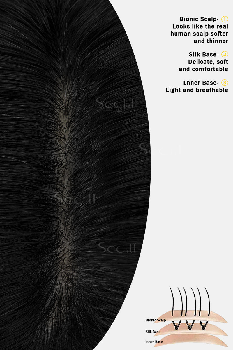 Topper de Cabello Humano Remy con Base de Seda Flavia | Negro Oscuro 