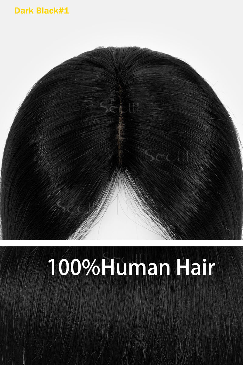 Topper de Cabello Humano Ondulado y Rizado Flavia-C02, Sin Flequillo (Colores Negro y Marrón)