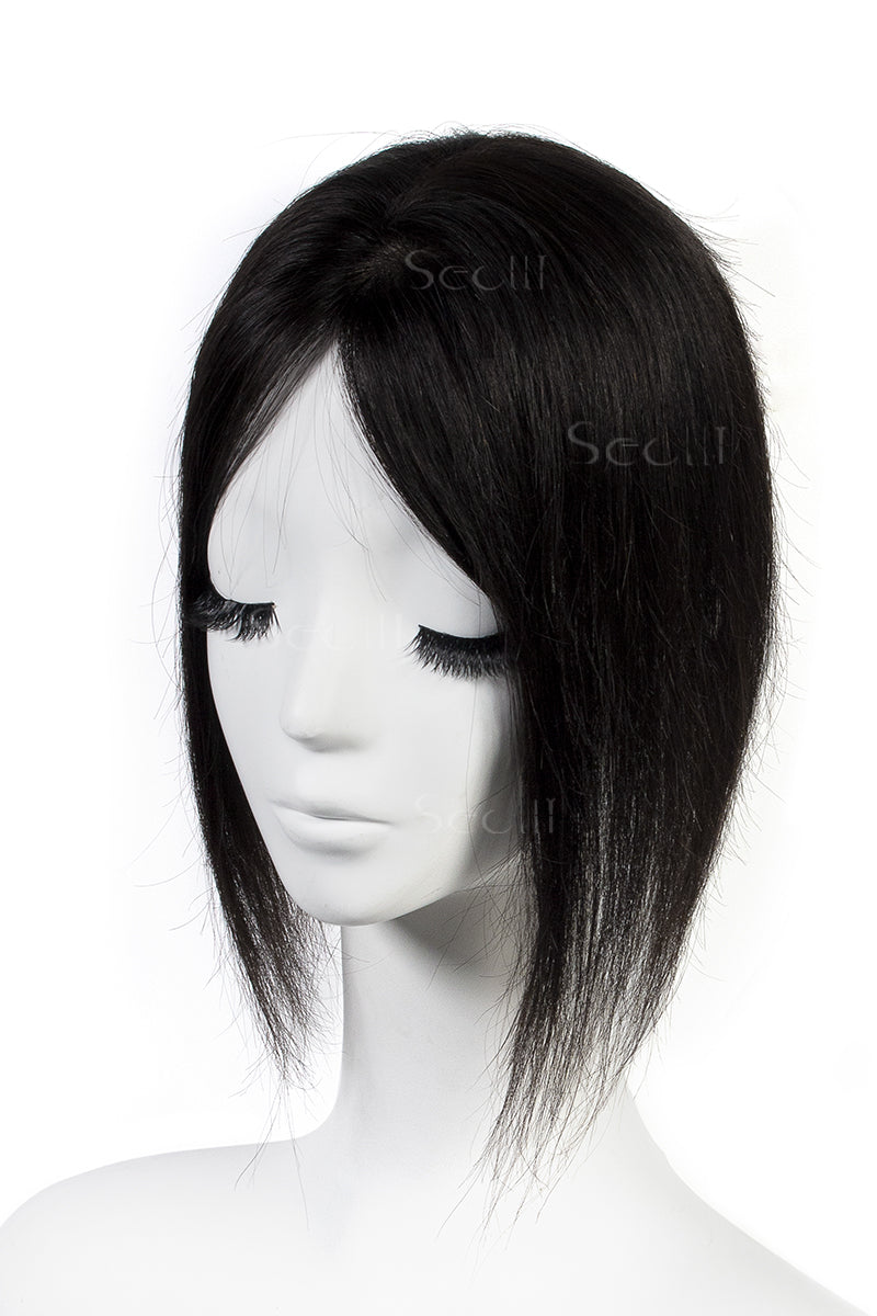 Flavia Silk Top Remy Human Hair Topper Natural Black 