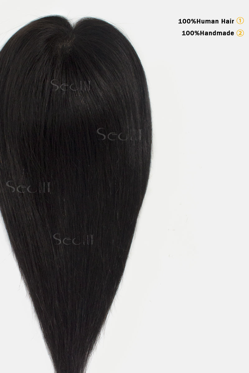 Topper de Cabello Humano Remy con Base de Seda Flavia | Negro Natural 