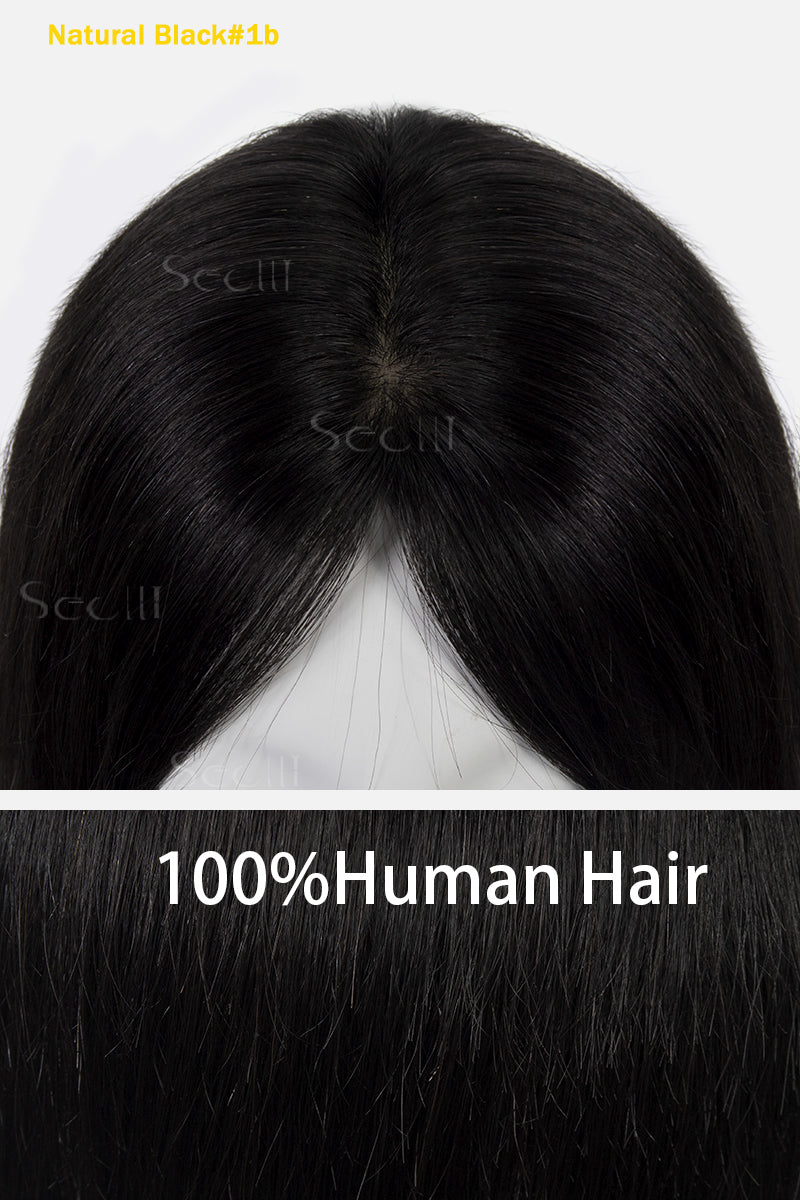 Topper de Cabello Humano Remy con Base de Seda Flavia | Negro Natural 