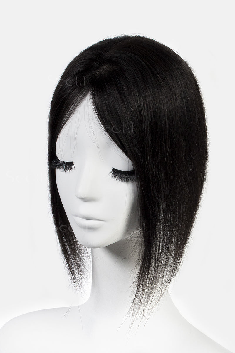 Topper de Cabello Humano Remy con Base de Seda Flavia | Negro Natural 
