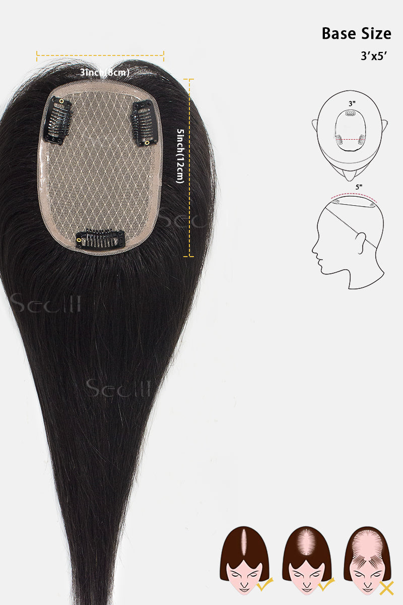 Topper de Cabello Humano Remy con Base de Seda Flavia | Negro Natural 