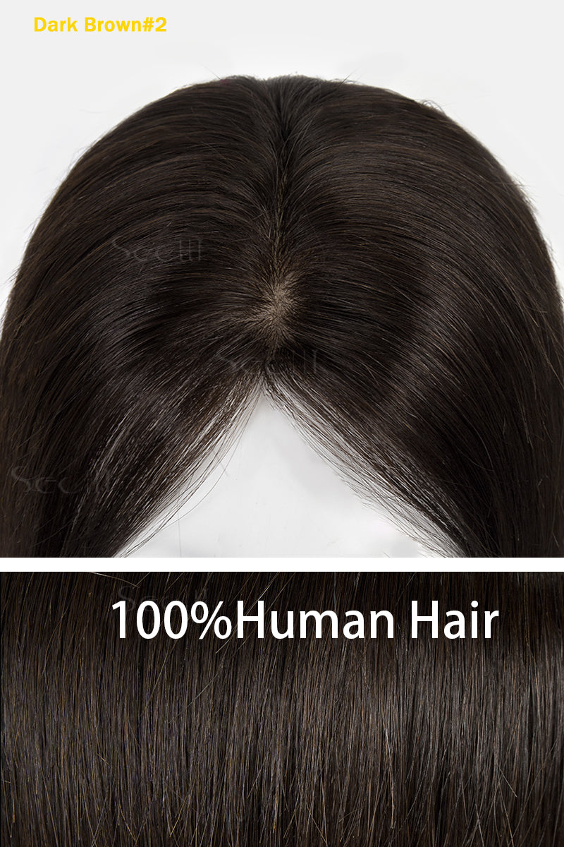 Topper de Cabello Humano Ondulado y Rizado Flavia-C02, Sin Flequillo (Colores Negro y Marrón)