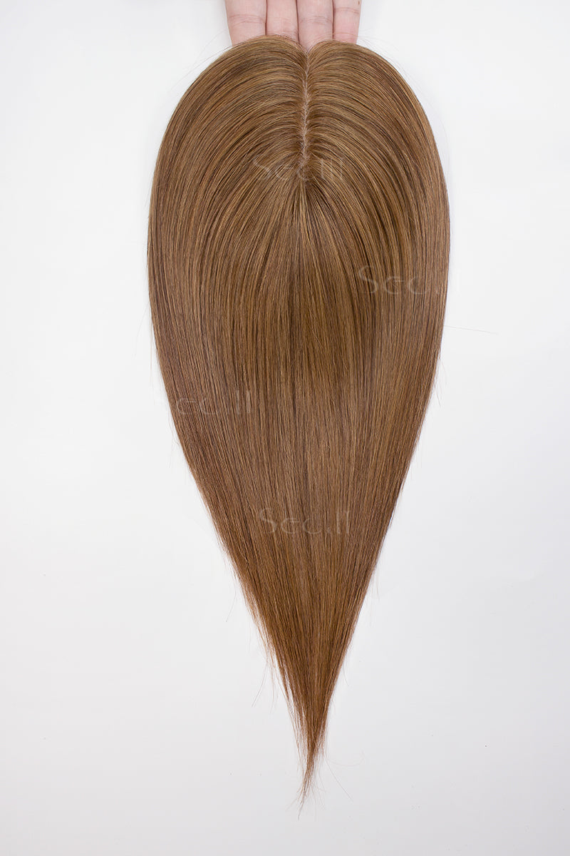 Topper de cabello humano Remy Flavia Silk Top, castaño rojizo claro n.° 30