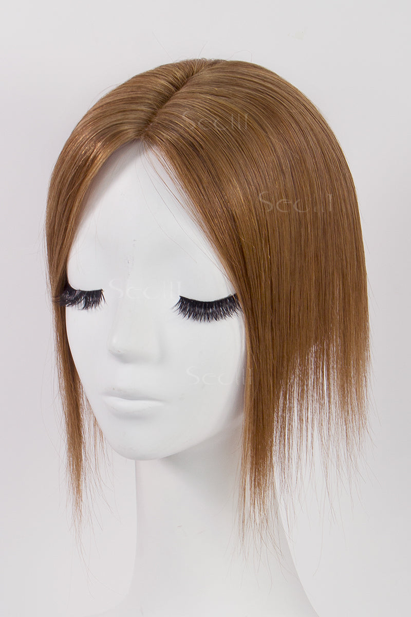 Flavia Silk Top Remy Human Hair Topper Light Auburn Brown 