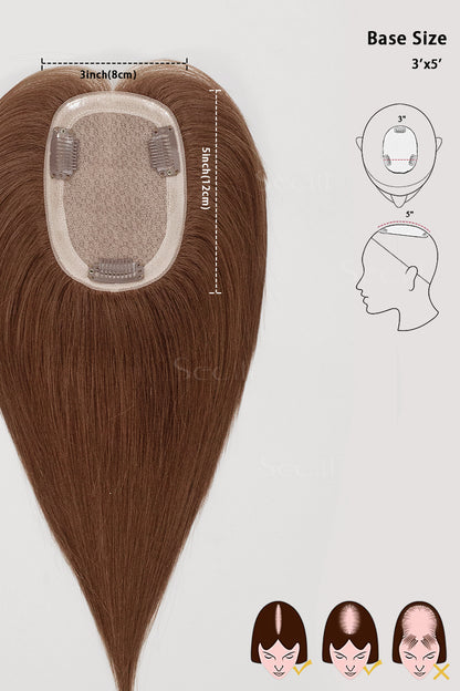 Flavia Silk Top Remy Human Hair Topper Dark Auburn Brown 