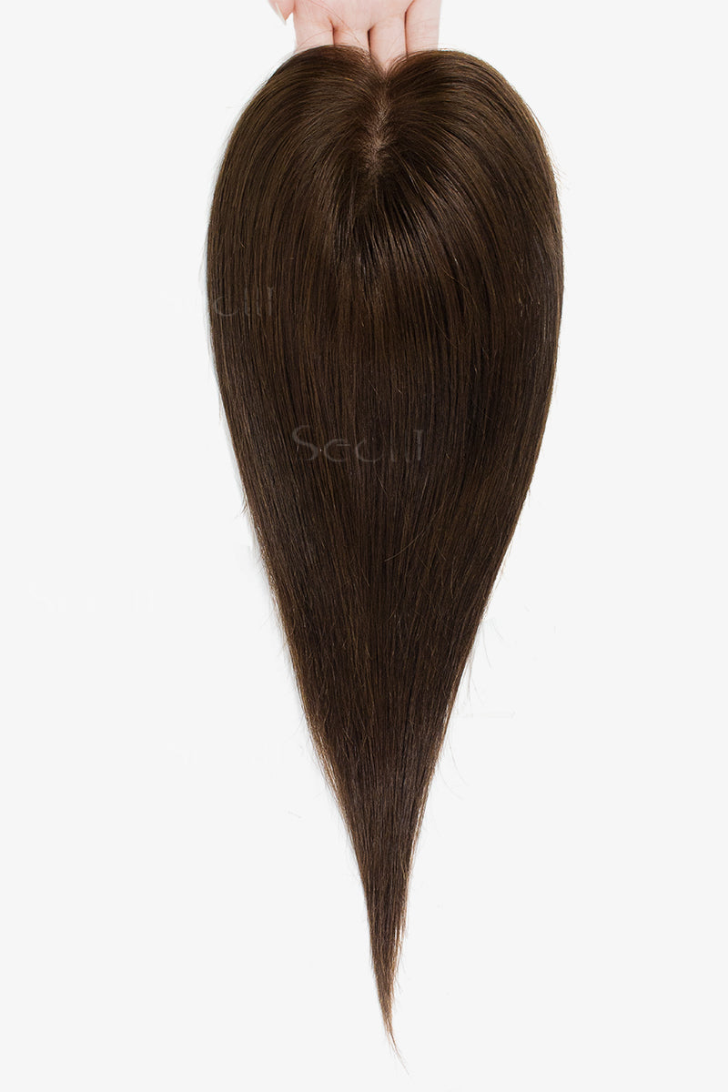 Topper de cabello humano Remy Flavia Silk Top, castaño medio n.° 4