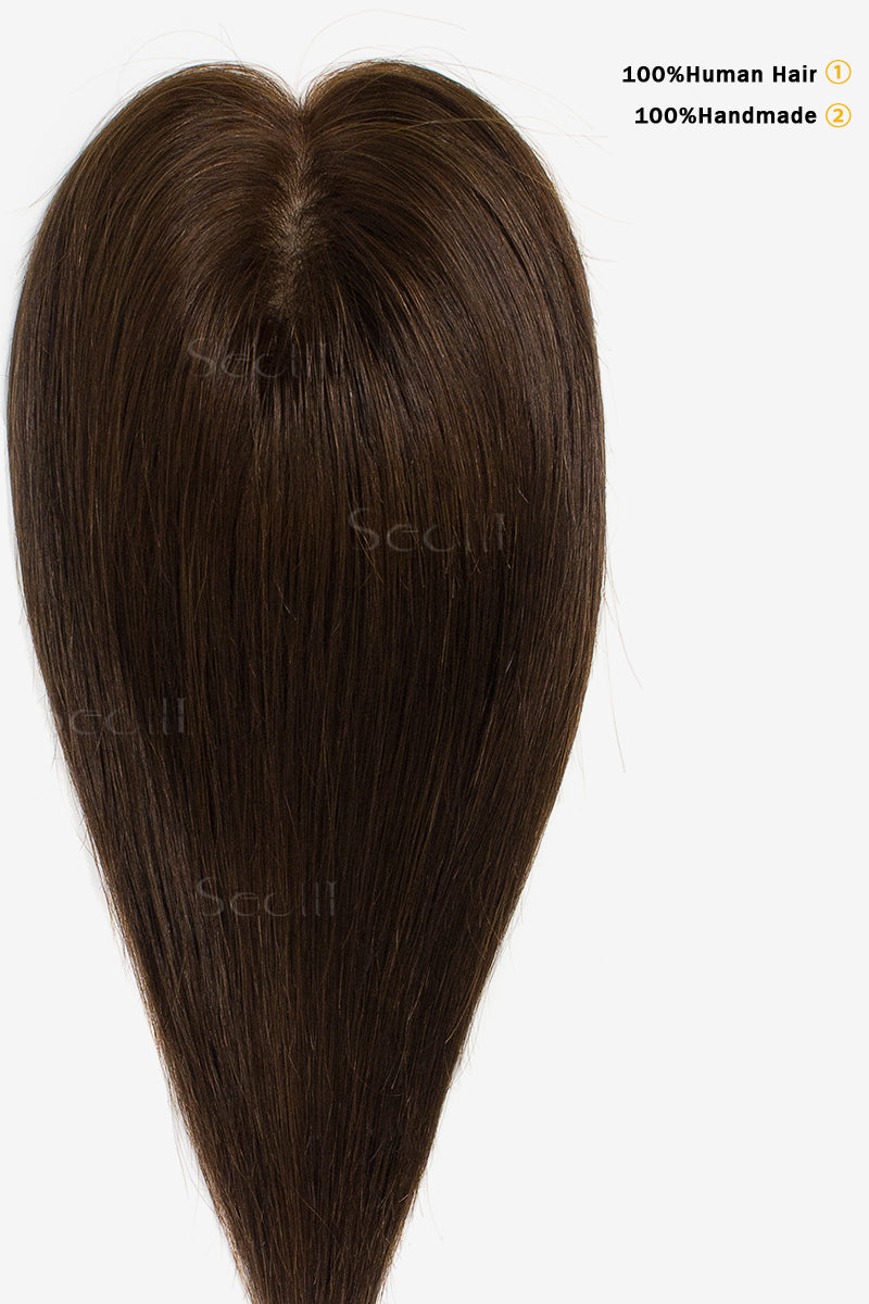 Topper de Cabello Humano Remy con Base de Seda Flavia | Marrón Medio 
