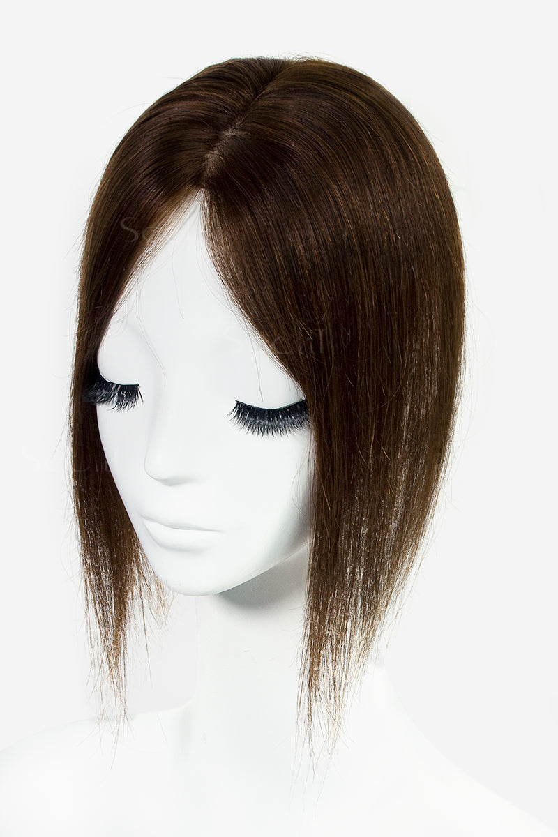 Topper de cabello humano Remy Flavia Silk Top, castaño medio n.° 4