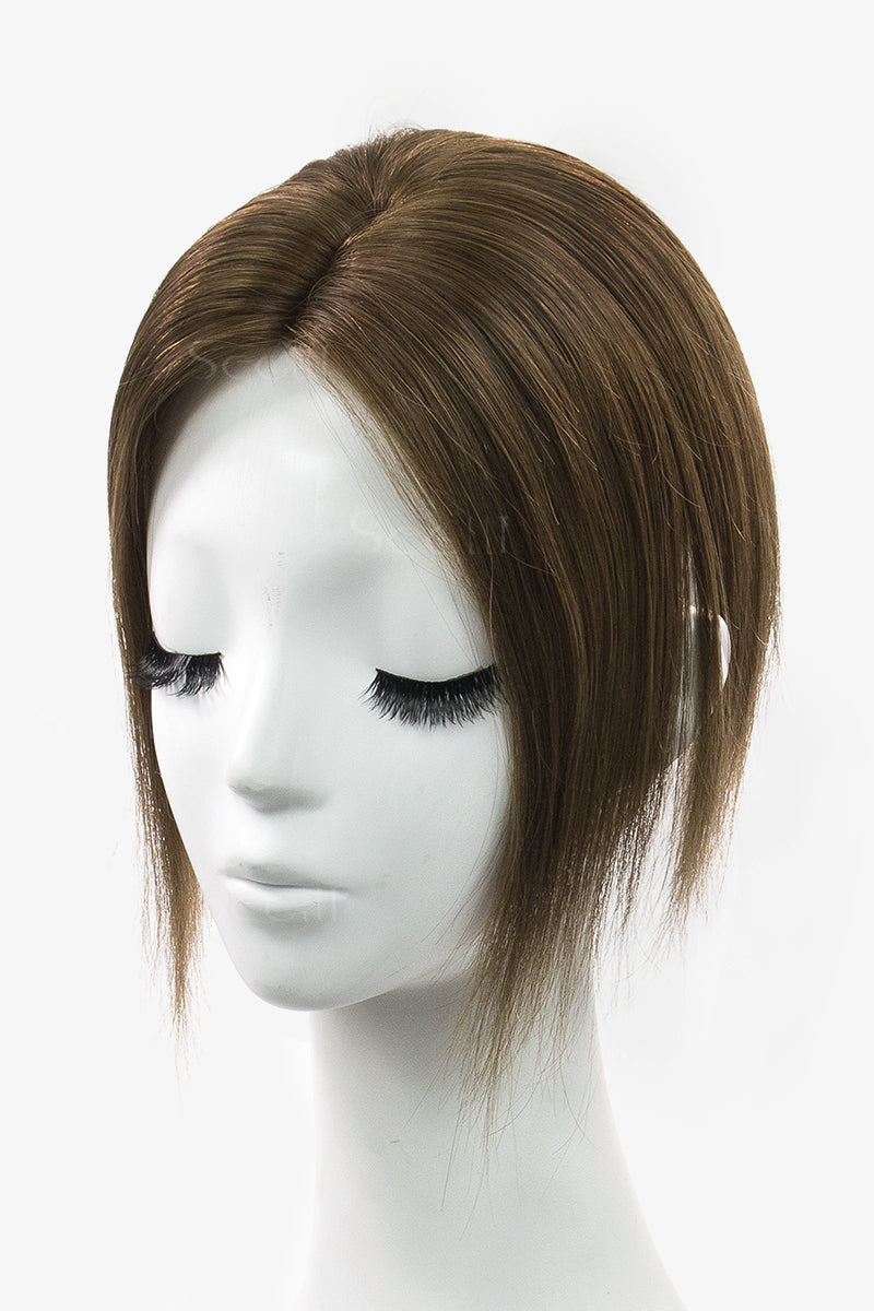 Topper de cabello humano Remy Flavia Silk Top, castaño claro n.° 6
