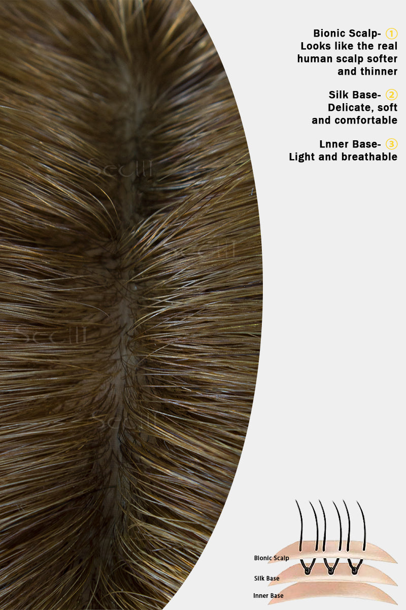 Topper de Cabello Humano Remy con Base de Seda Flavia | Marrón Claro 
