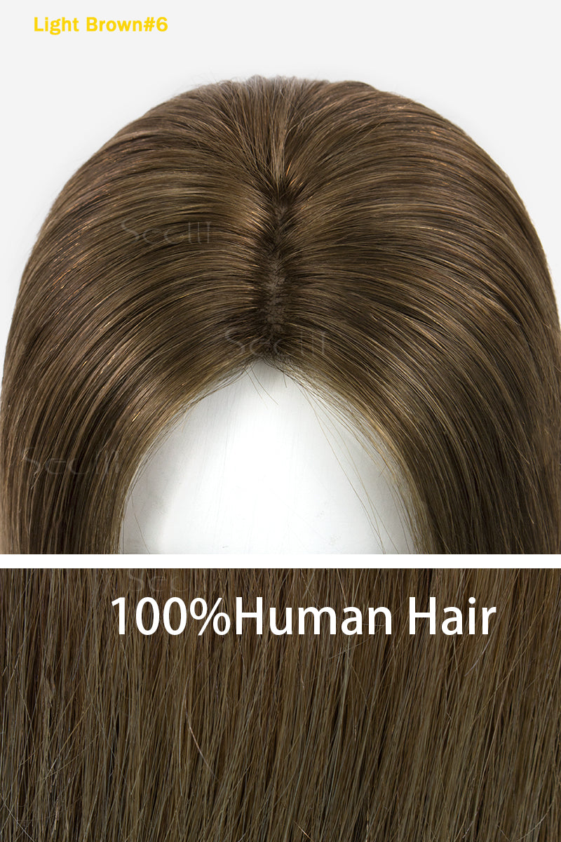 Topper de Cabello Humano Remy con Base de Seda Flavia | Marrón Claro 
