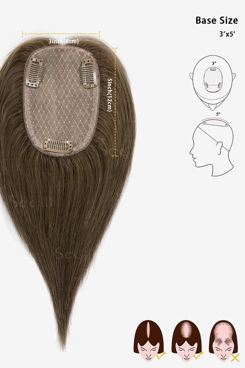 Topper de Cabello Humano Remy con Base de Seda Flavia | Marrón Claro 