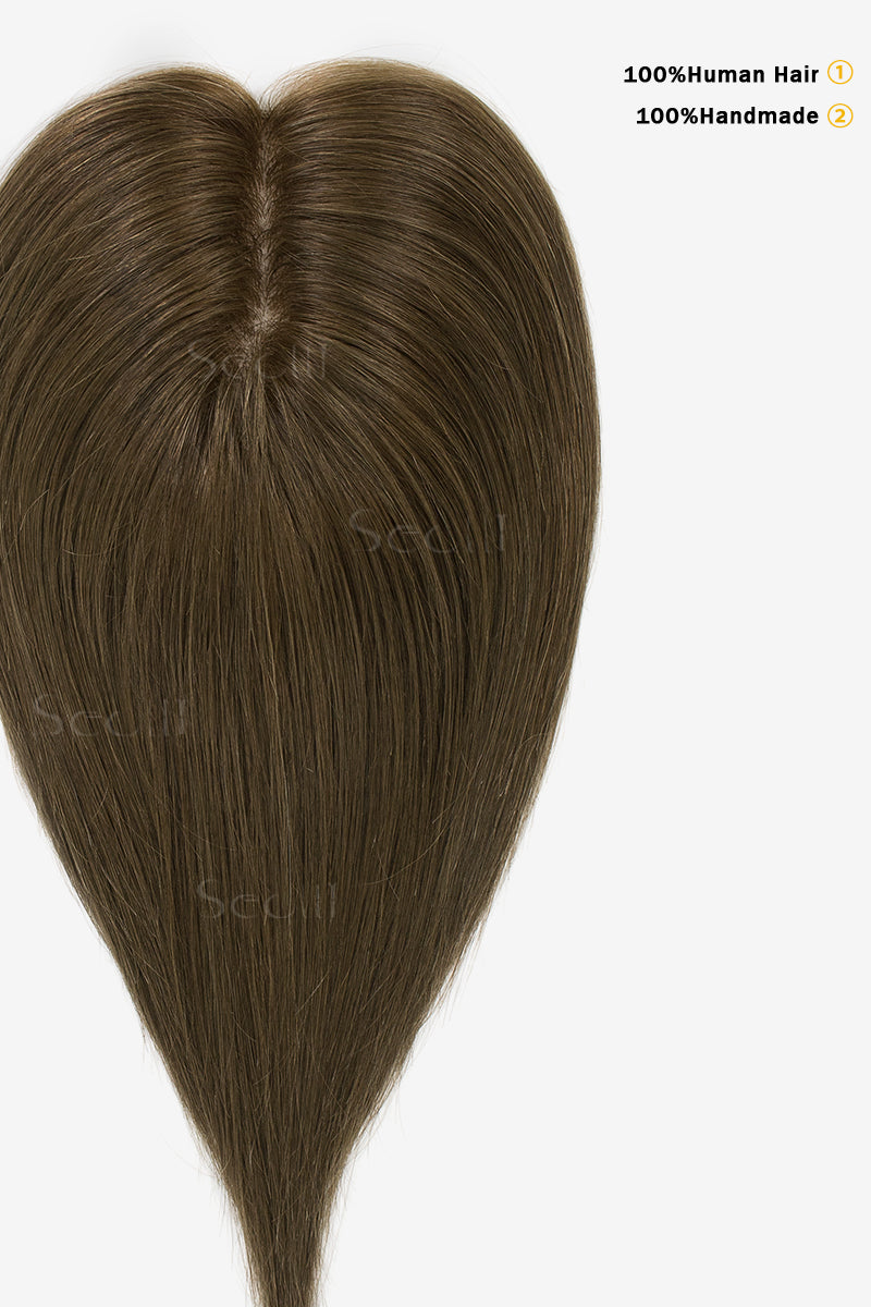 Topper de Cabello Humano Remy con Base de Seda Flavia | Marrón Claro 