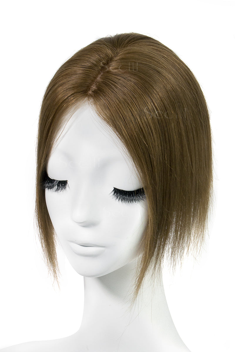 Flavia Silk Top Remy Human Hair Topper Light Chestnut Brown 