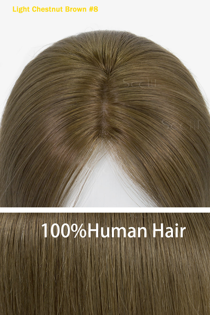 Topper de Cabello Humano Remy con Base de Seda Flavia | Marrón Castaño Claro 