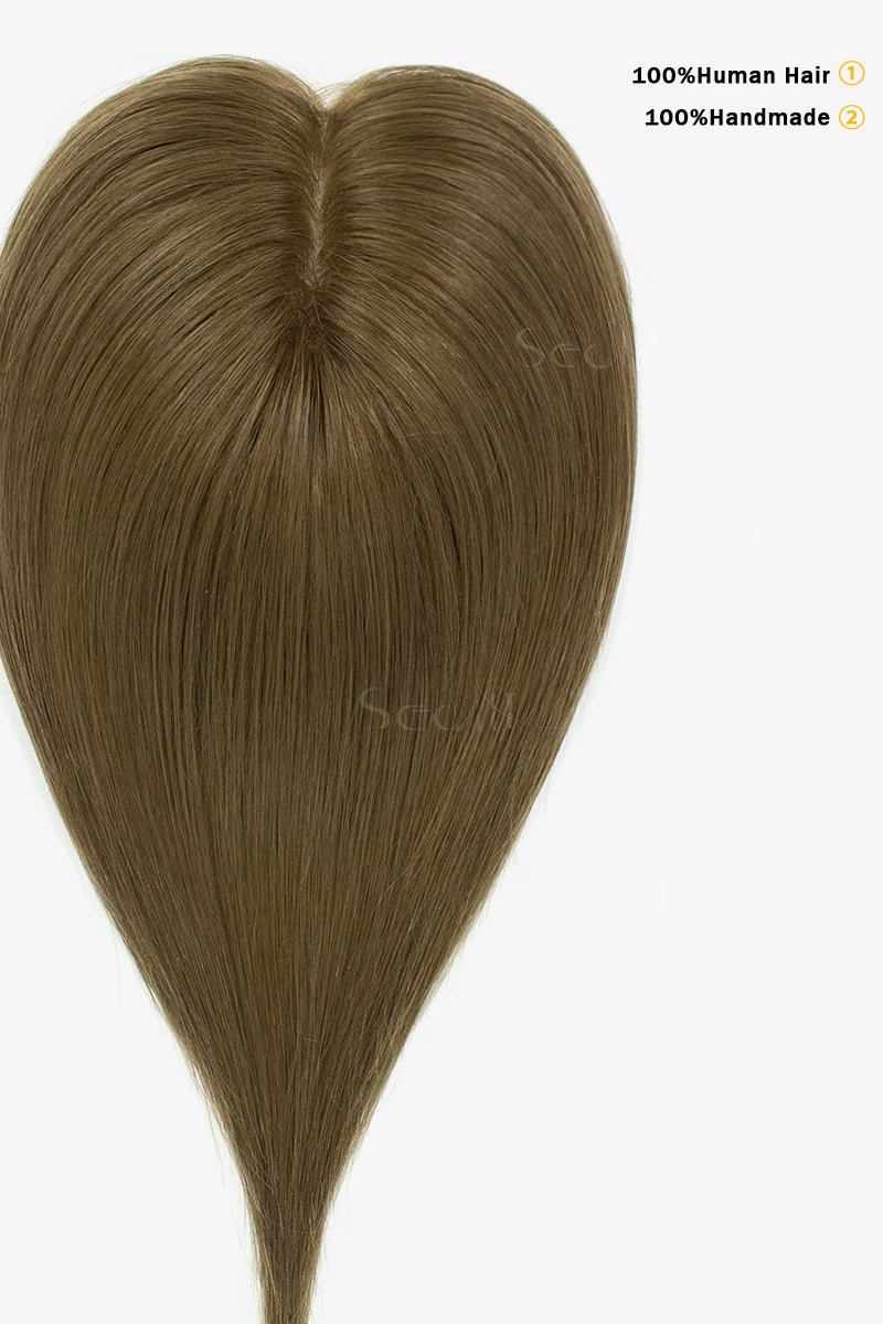 Topper de Cabello Humano Remy con Base de Seda Flavia | Marrón Castaño Claro 