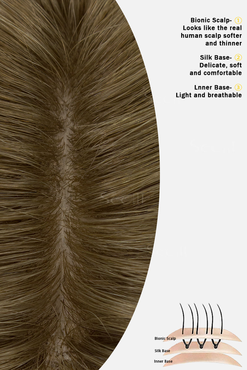 Topper de Cabello Humano Remy con Base de Seda Flavia | Marrón Castaño Claro 