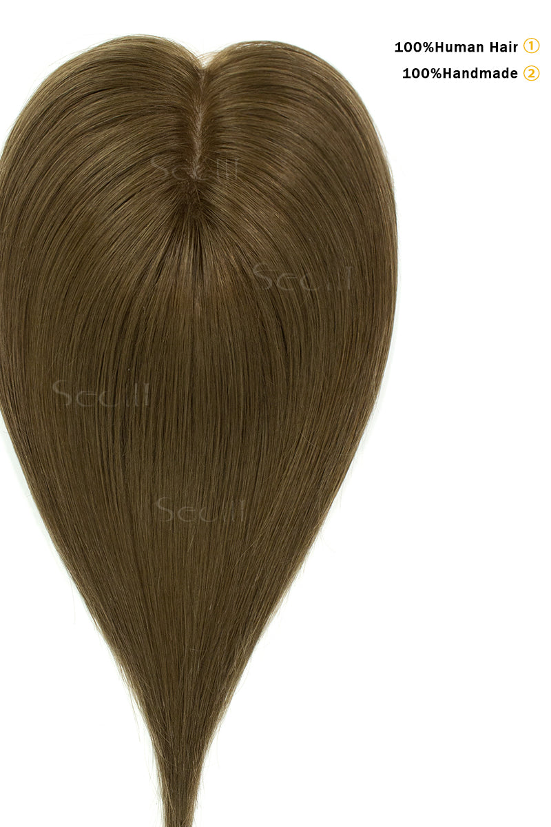 Flavia Silk Top Remy Human Hair Topper Light Chestnut Brown 