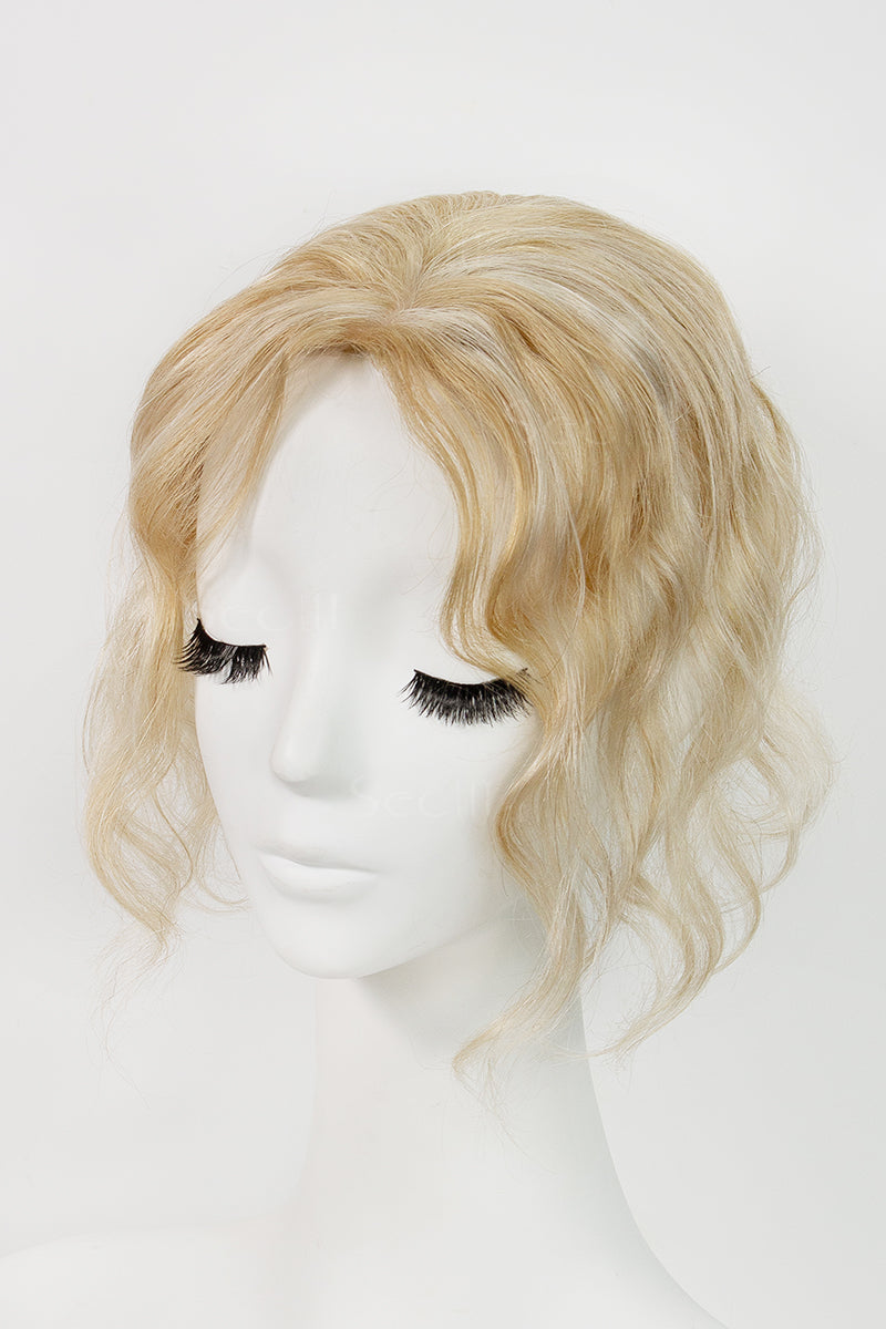 Flavia-C02 Wave Curly Human Hair Toppers (Loiro e com luzes)