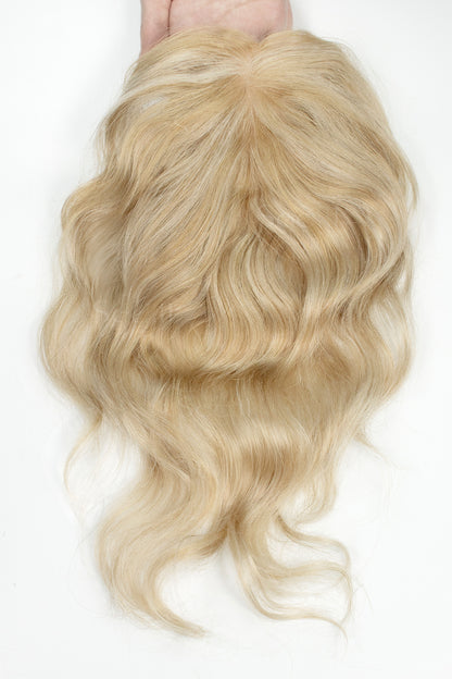 Flavia-C02 Wave Curly Human Hair Toppers  Warm Blonde With Highlights 