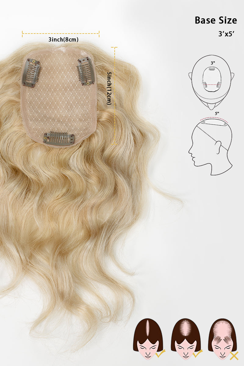 Flavia-C02  Wave Curly Human Hair Toppers （Blonde and Highlights）